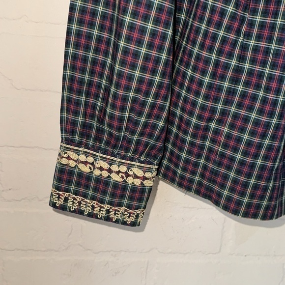 J.Crew Women's Plaid Gold Embroidered Peasant Woven Top XS NEW‎ H3478 Holiday - Picture 4 of 9